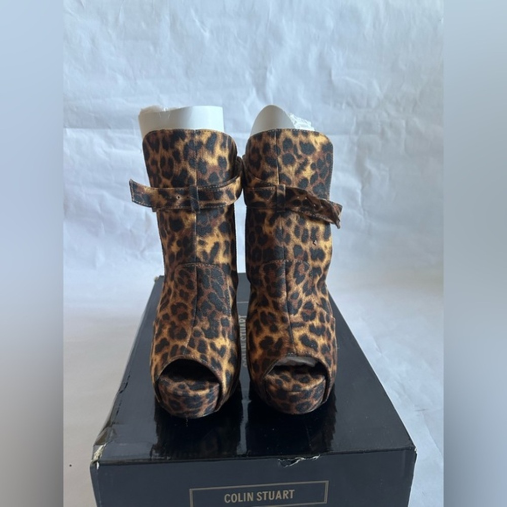 Colin Stuart Leopard Print Peep Toe Ankle Boots